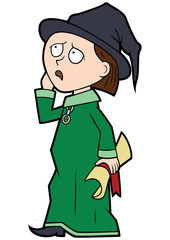 Scared wizard boy/ Illustration cartoon wizard boy with a scroll