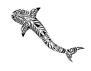 Shark tattoo tribal stylised maori koru design - obrazy, fototapety, plakaty
