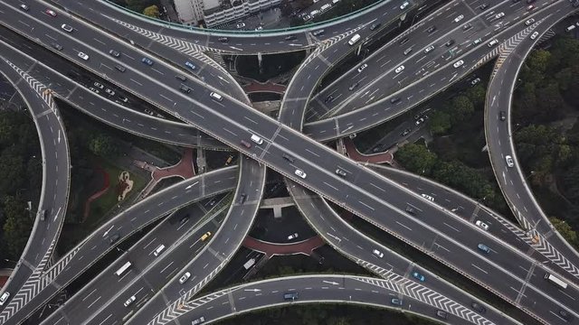 4k aerial video of highway traffic in Shanghai