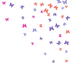 Spring Background with Colorful Butterflies. Simple Feminine Pattern for Card, Invitation, Print. Trendy Decoration with Beautiful Butterfly Silhouettes. Vector Background with Moth