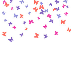 Spring Background with Colorful Butterflies. Simple Feminine Pattern for Card, Invitation, Print. Trendy Decoration with Beautiful Butterfly Silhouettes. Vector Background with Moth