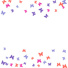 Spring Background with Colorful Butterflies. Simple Feminine Pattern for Card, Invitation, Print. Trendy Decoration with Beautiful Butterfly Silhouettes. Vector Background with Moth