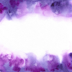 Violet purple trend watercolor abstract background. Hand painted banner.