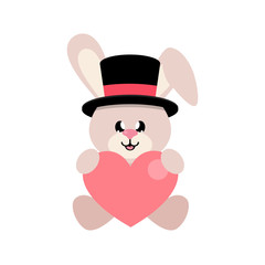 cartoon cute bunny in hat sitting with heart