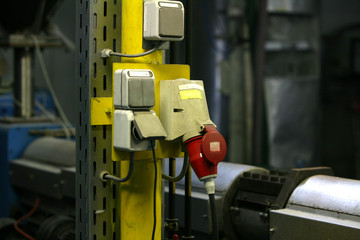 factory shop production of polyethylene film mechanisms machine tools lifting mechanism wires hoses switches pressure gauges pressure temperature molten mass work place enterprise