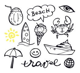 Fototapeta premium Hand drawn doodle travel set