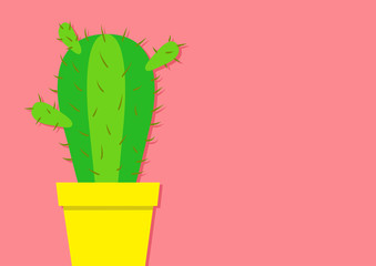 Cactus icon in flower pot. Desert prikly thorny spiny plant. Minimal flat design. Growing concept. Bright green houseplant. Pastel pink color background. Isolated Template. Cute cartoon object.