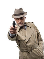 Fototapeta premium Retro spy agent with revolver