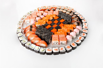 Sushi set on white background.
