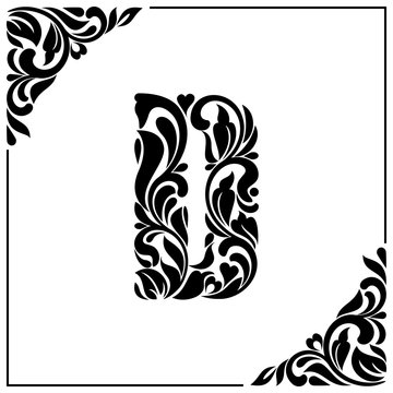 The letter D. Decorative Font with swirls and floral elements. Vintage style