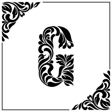 The letter G. Decorative Font with swirls and floral elements. Vintage style