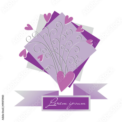 Bouquet Of Hearts And Ribbon Festive Greeting With E For Text Bouquet Of Hearts And Ribbon Festive Greeting With E For Text Postcard Poster