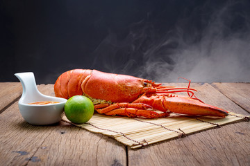 canadian lobster on wooden background