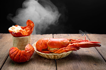 canadian lobster on wooden background
