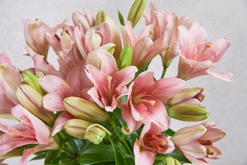 beautiful bouquet of pink lilies