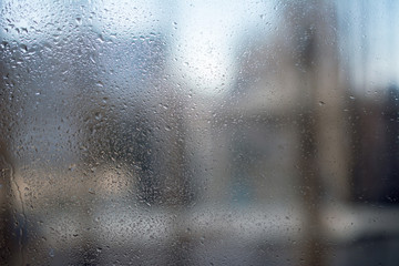 wet misted glass.close up, selective focus, blurred background