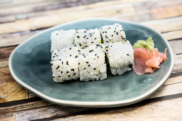 Japanese food Sushi Roll Maki of Salmon and avocado