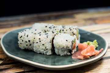 Japanese food Sushi Roll Maki of Salmon and avocado