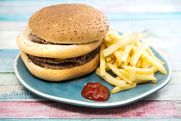 Cheese burger - American cheese burger with Golden French fries