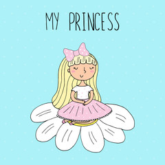 Cute hand drawn with cute little princess vector illustration.