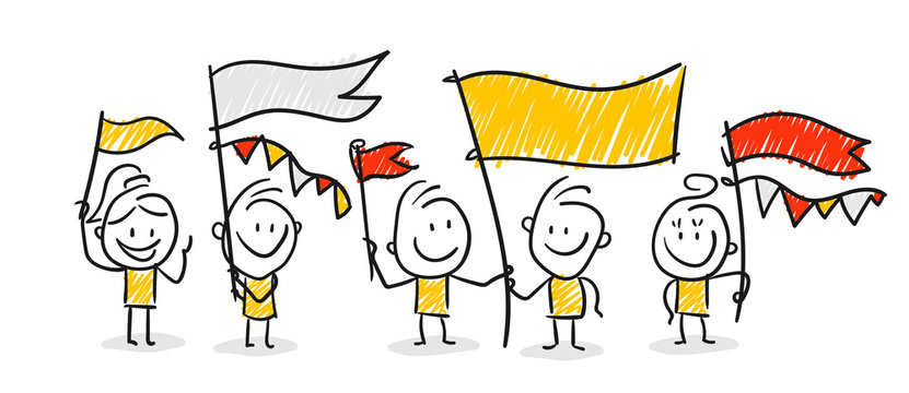 Strichfiguren / Strichm&auml;nnchen: Fahnen, Fans. (Nr. 181)