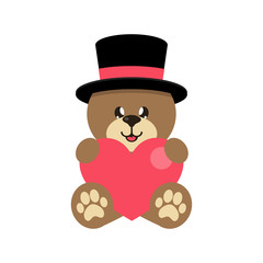 cartoon cute bear in hat sitting with heart