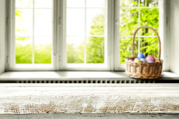 easter background of free space and blurred window of winter 