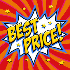 Best price - Comic book style word on a red background. Best price comic text speech bubble. Banner in pop art comic style. Color summer banner in pop art style Ideal for web. Decorative background