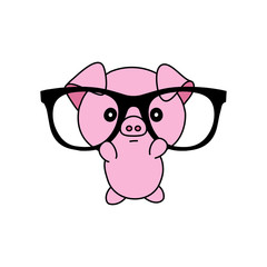 Pig vector illustration, geek animal kawaii