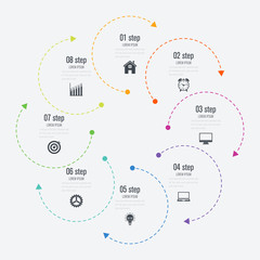 Infographics template 8 options with circle