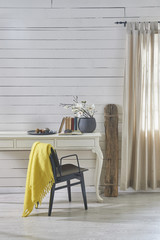 black chair and white desk with carpet design modern white background