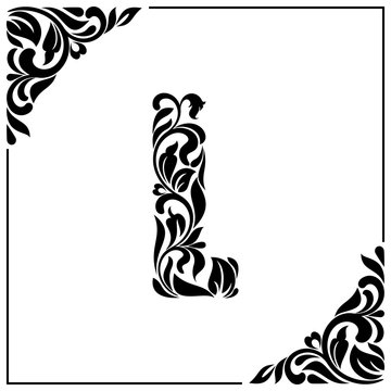 The letter L. Decorative Font with swirls and floral elements. Vintage style