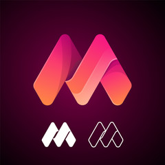 Vector abstract letter M logo template. Material design, origami paper, flat style