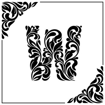 The letter W. Decorative Font with swirls and floral elements. Vintage style