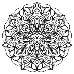Isolated mandala for coloring book. Floral ornament for antistress adult drawing. Suitable for laser cutting.