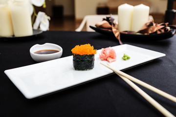 Flying fish roe masago served on a plate