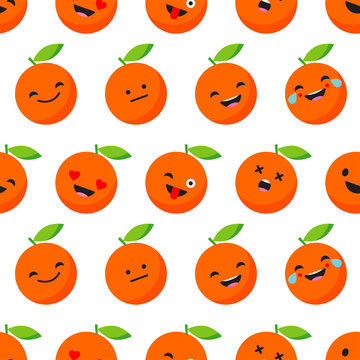 Seamless background with Cheerful Oranges. Cute cartoon. Vector illustration. Textile rapport.