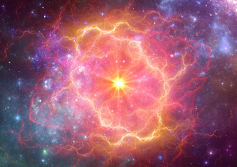 Exploding supernova in space, forminng of nebula - obrazy, fototapety, plakaty