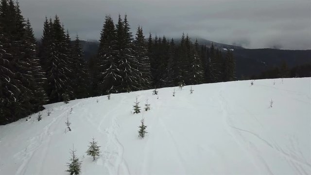 Aerial view of the freeride descent for skiers and snowboarders