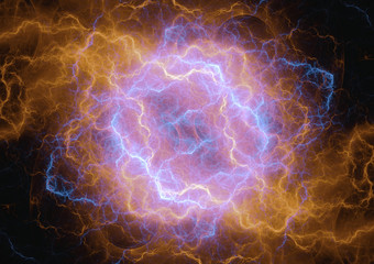 Fire and ice plasma lightning storm, abstract electrical background