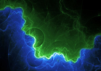 Green and blue lightning bolt, abstract electrical background