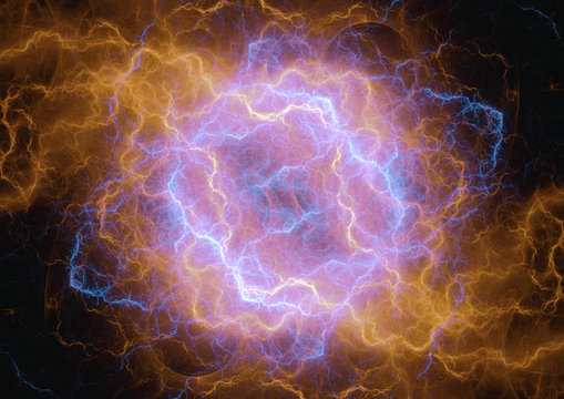 Fire and ice plasma lightning storm, abstract electrical background