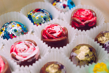 Closeup view of delicious chocolate candies