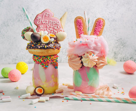 Two Easter freak shakes on party table