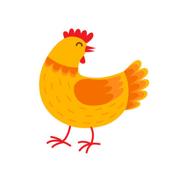 Orange hen cartoon character vector flat illustration. Hen in flat design isolated on white background.
