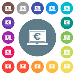 Laptop with Euro sign flat white icons on round color backgrounds