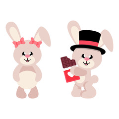 cartoon cute bunny in hat and chocolate with bunny girl set