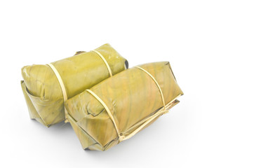 Mush stuffed with banana leaves.