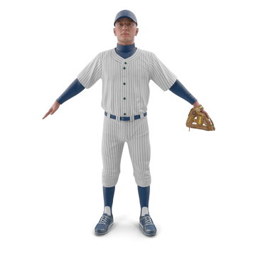 Full length portrait of a male baseball player on white. Front view. 3D illustration
