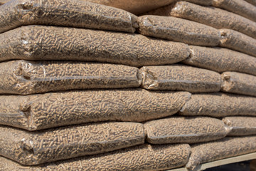 Wooden biomass in bags